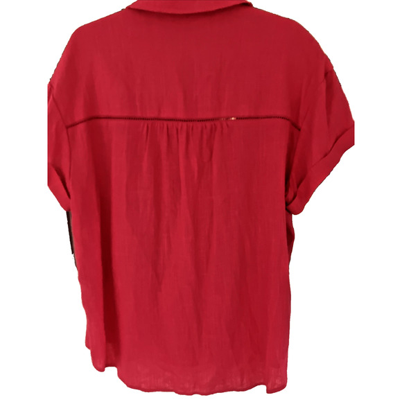 Women's Short Sleeve Button Down Camp Shirt Raspberry Sz 1X Linen Like Preppy - Picture 2 of 7
